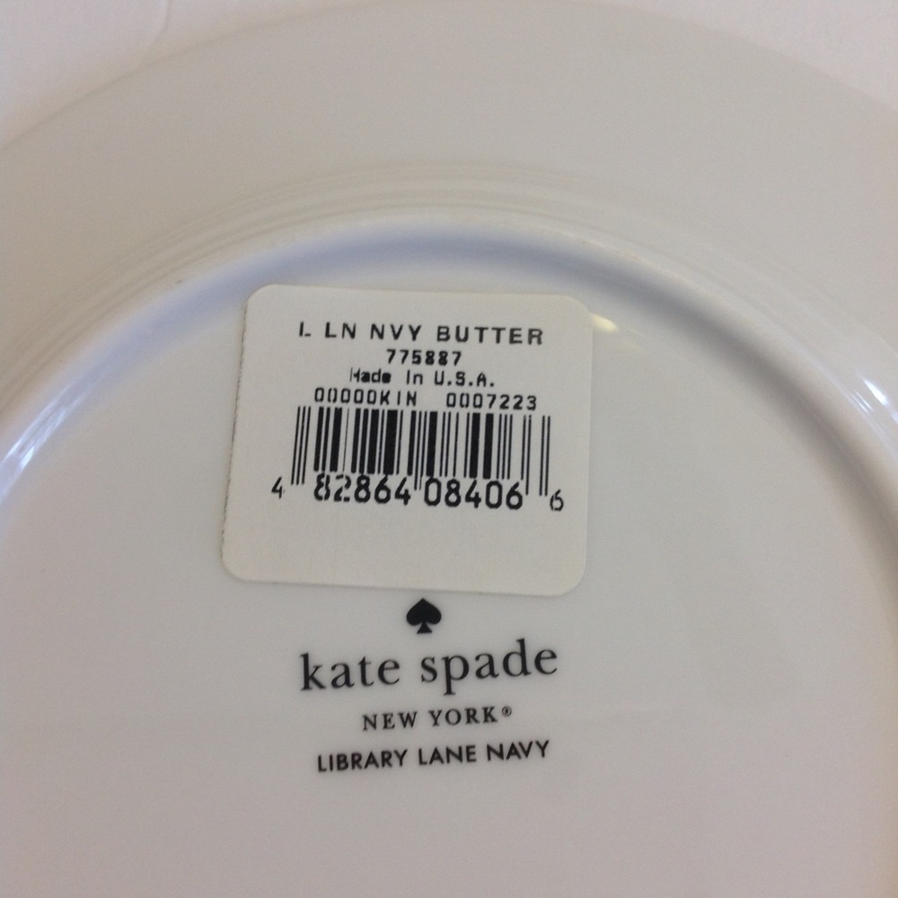 LENOX KATE SPADE Set of 5 NWT Library Lane Navy Butter Plates Made in USA Gold - Picture 3 of 4